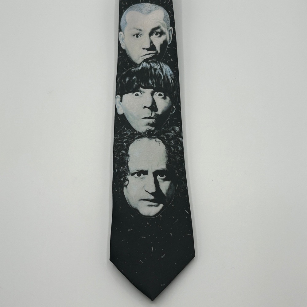 Vintage 1992 Ralph Marlin The Three Stooges Larry Moe Curly Black Tie USA Quirky - Picture 1 of 6